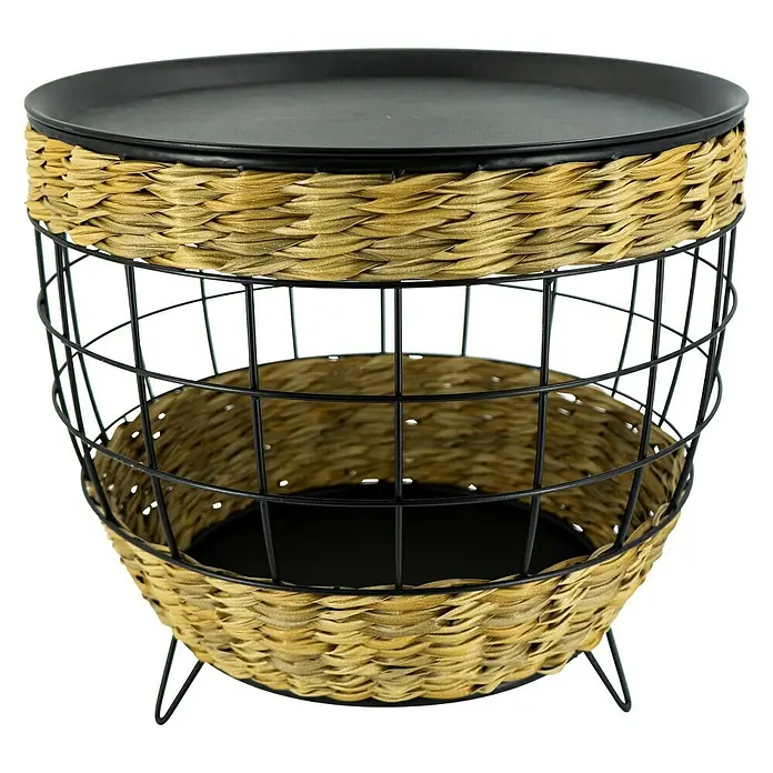 Beistelltisch Polyrattan - Ø x H: 40 x 30 cm, Natur/Schwarz - Vorderansicht