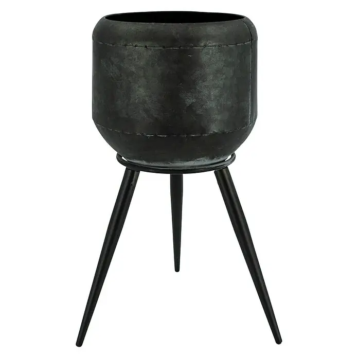 Pflanztopf - Metall, Schwarz, Ø x H: 21 x 40 cm - Vorderansicht