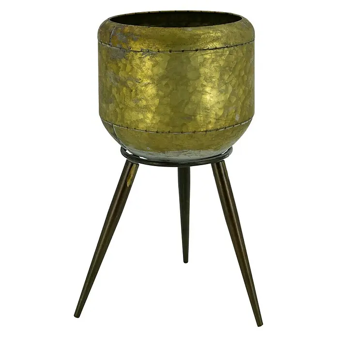 Pflanztopf - Metall, Gold, Schwarz, Ø x H: 26 x 55 cm - Vorderansicht