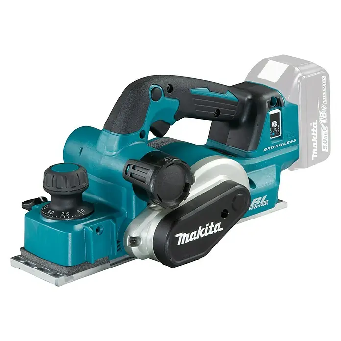 Makita Akku-Hobel - 18 V, Ohne Akku, Leerlaufdrehzahl: 12.000 U/min - Diagonale Ansicht