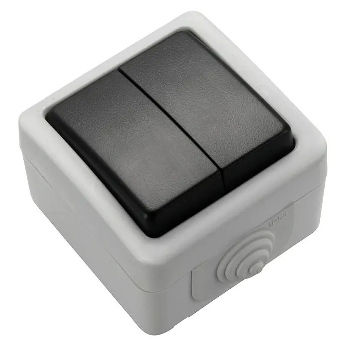 Fontini Conmutador doble para estancias con humedad - Gris, 10 A - Vista angular