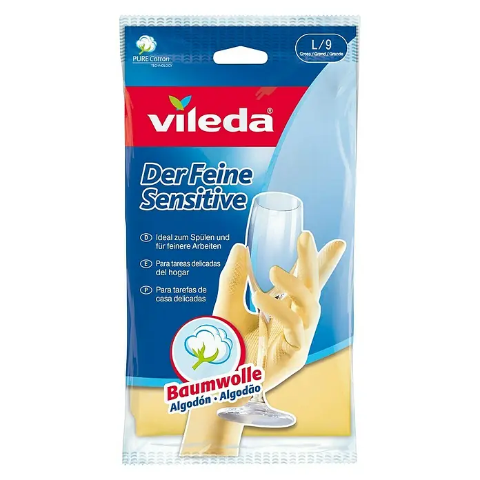 Vileda Haushaltshandschuh Der Feine - Beige, Latex, Größe: L - Vorderansicht