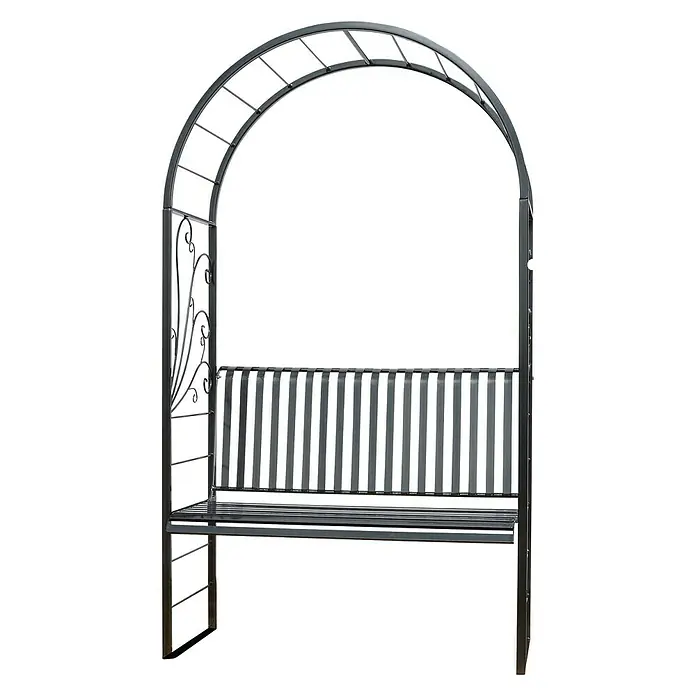 Rosenbogen mit Bank - Anthrazit, L x B x H: 120 x 50 x 210 cm - Vorderansicht
