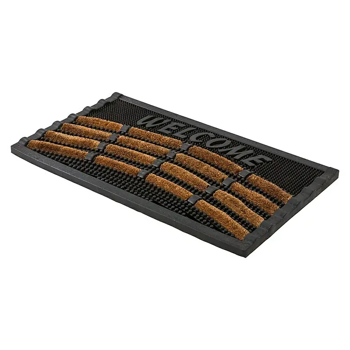 Astra Fußmatte Rimini - Schwarz/Braun, 40 x 70 cm, 75% Gummi, 25% Kokos - Diagonale Ansicht