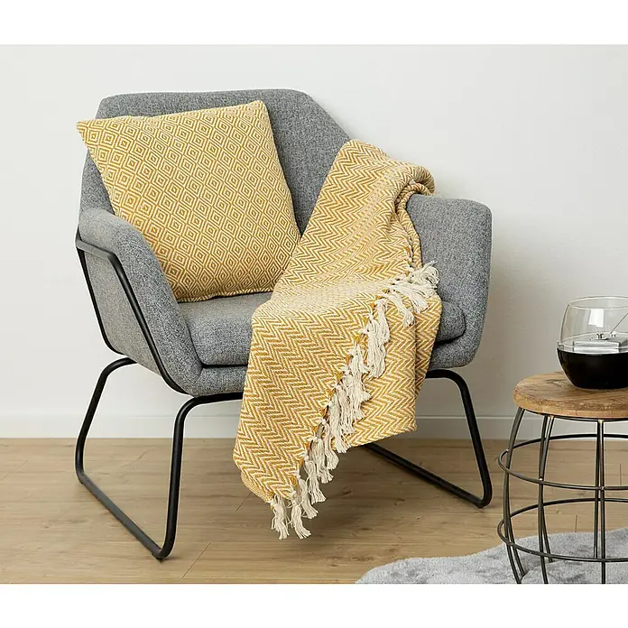 Decke Zigzag - Gelb, 170 x 130 cm, 100 % Baumwolle - Stimmungsaufnahme