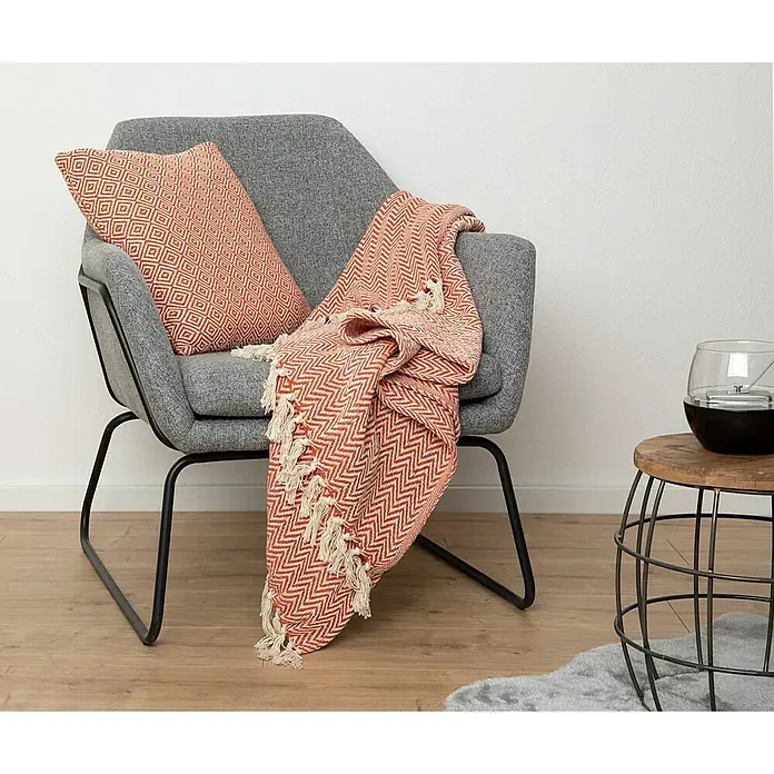 Decke Zigzag - Rostrot, 170 x 130 cm, 100 % Baumwolle - Stimmungsaufnahme
