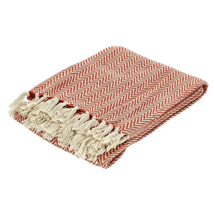 Decke Zigzag - Rostrot, 170 x 130 cm, 100 % Baumwolle - Diagonale Ansicht