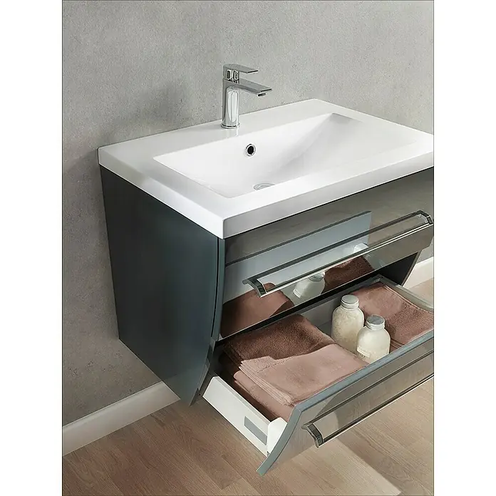 Camargue Orion Waschtischunterschrank - 70,5 x 51 x 52,5 cm, Anthrazit, Glänzend - Stimmungsaufnahme