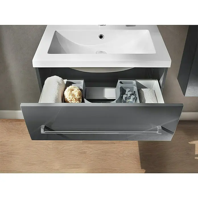 Camargue Orion Waschtischunterschrank - 70,5 x 51 x 52,5 cm, Anthrazit, Glänzend - Stimmungsaufnahme
