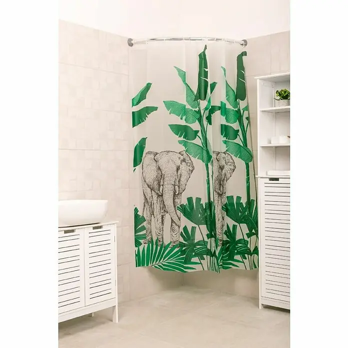 Peva zavjesa za tuširanje Exploration - 180 x 180 cm, Bijele boje, Zelene boje - Živopisni prikaz