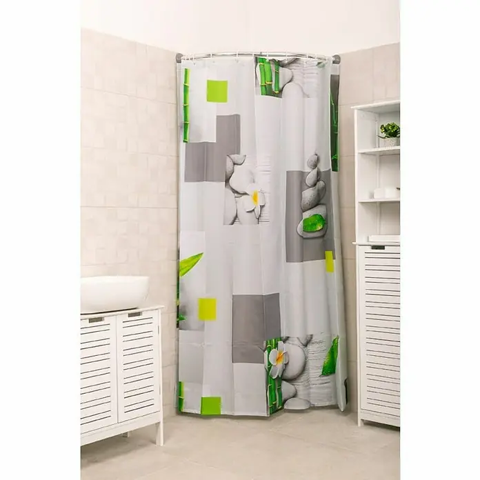 Zavjesa za tuš Honolulu - Š x V: 180 x 200 cm, Bijele boje, Zelene boje, Sive boje, Žute boje - Živopisni prikaz