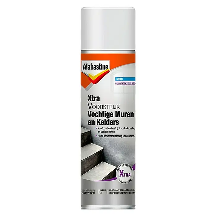 Alabastine Voorstrijk Xtra Vochtige muren en kelders - 500 ml, Spuitbus, Wit - Vooraanzicht