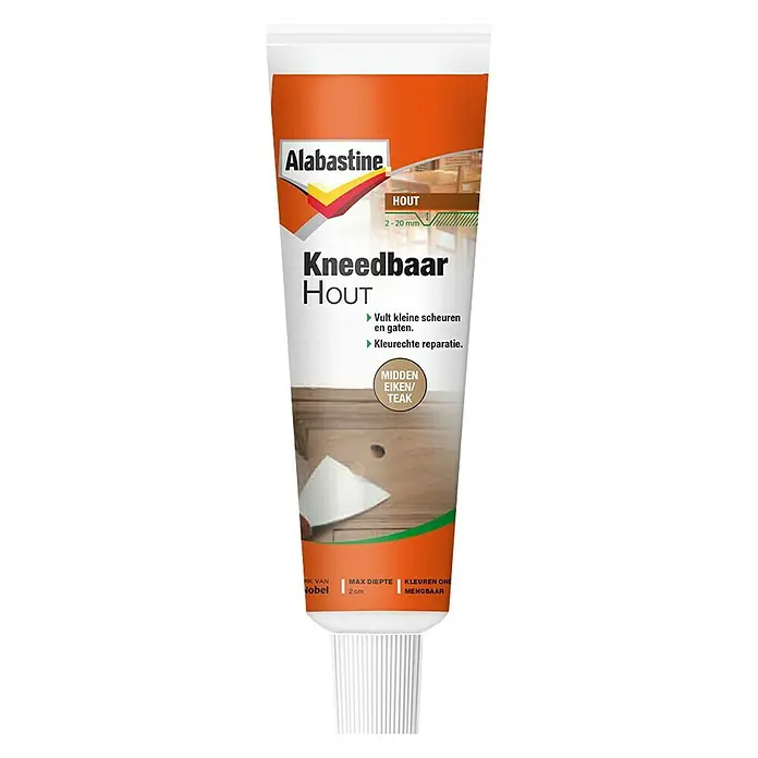 Alabastine Houtplamuur Kneedbaar - 75 g, Tube, Midden-Eiken/Teak - Vooraanzicht