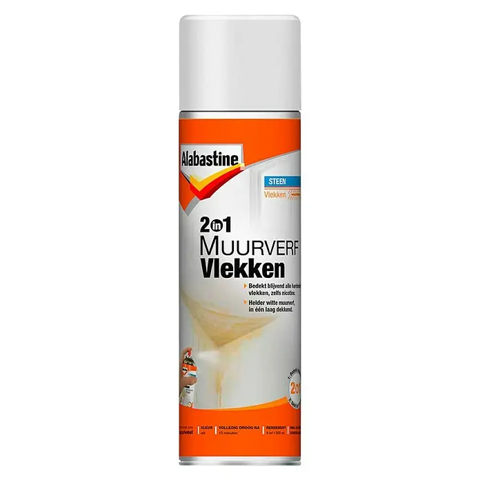 Alabastine Muurverf Vlekken 2 in 1 Helder Wit - Wit, 500 ml, Mat - Vooraanzicht