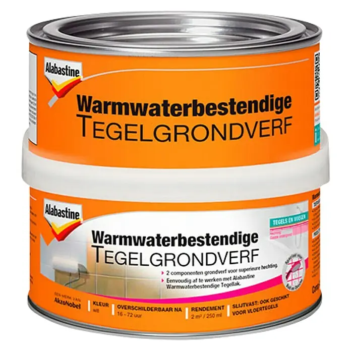 Alabastine Grondverf Tegels Warmwaterbestendig - Wit, 250 ml, Blik - Vooraanzicht
