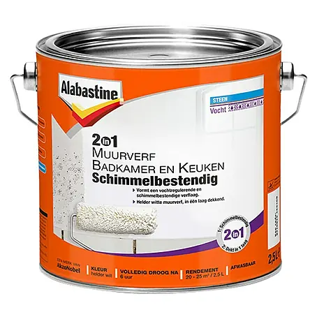 Alabastine  Muurverf 2 in 1 Badkamer en Keuken Helder Wit