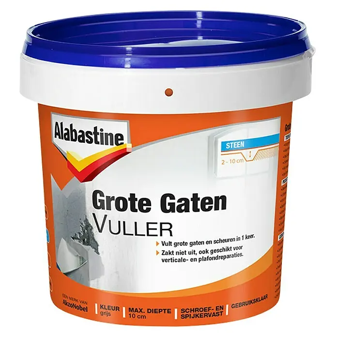 Alabastine Vulmiddel Grote Gaten - 1 l, Emmer, Grijs - Vooraanzicht