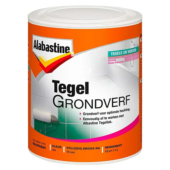 Alabastine Grondverf Tegels - Wit, 1 l, Blik - Vooraanzicht