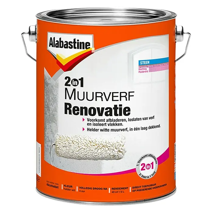Alabastine Muurverf Renovatie Alles-in-1 Helder Wit - Wit, 5 l, Mat - Vooraanzicht
