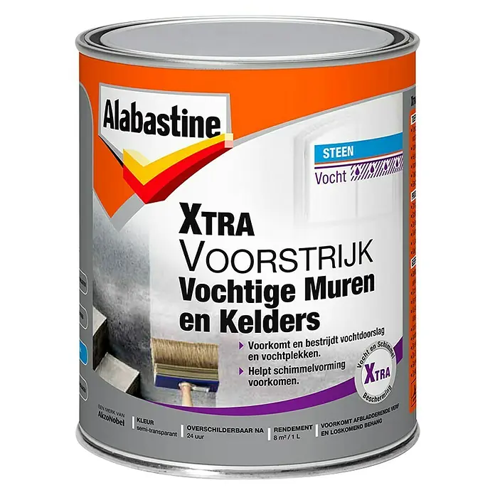 Alabastine Voorstrijk Xtra Vochtige muren en kelders - 1 l, Blik, Beige - Vooraanzicht