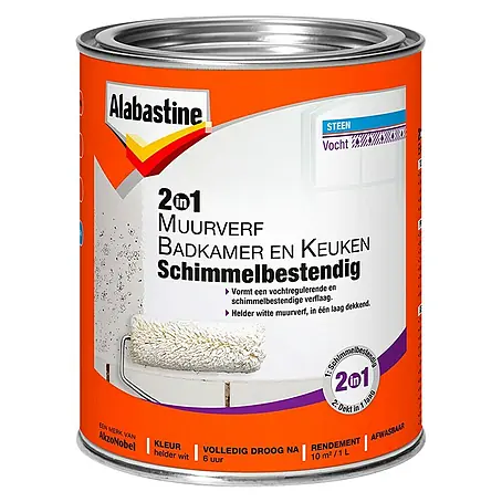 Alabastine  Muurverf 2 in 1 Badkamer en Keuken Helder Wit