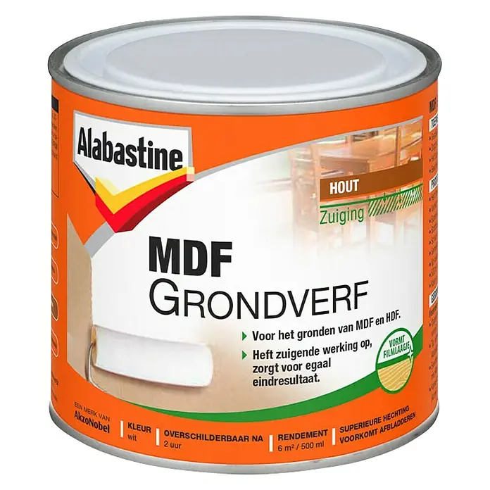 Alabastine Grondverf MDF 2 In 1 - Wit, 500 ml - Vooraanzicht