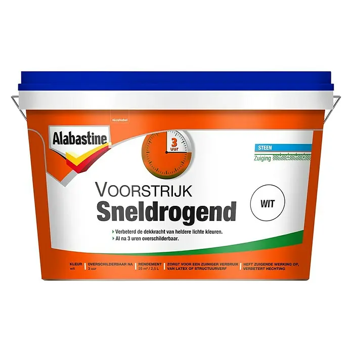Alabastine Voorstrijk Sneldrogend - 2,5 l, Emmer, Wit - Vooraanzicht
