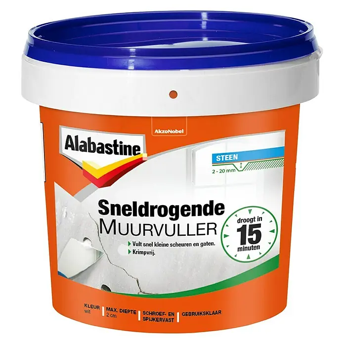 Alabastine Vulmiddel Muurvuller Sneldrogend - 1 kg, Emmer, Wit - Vooraanzicht