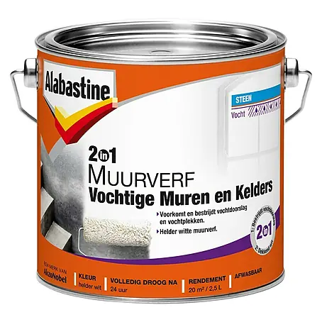 Alabastine  Muurverf 2 In 1 Vochtige muren en kelders Helder Wit