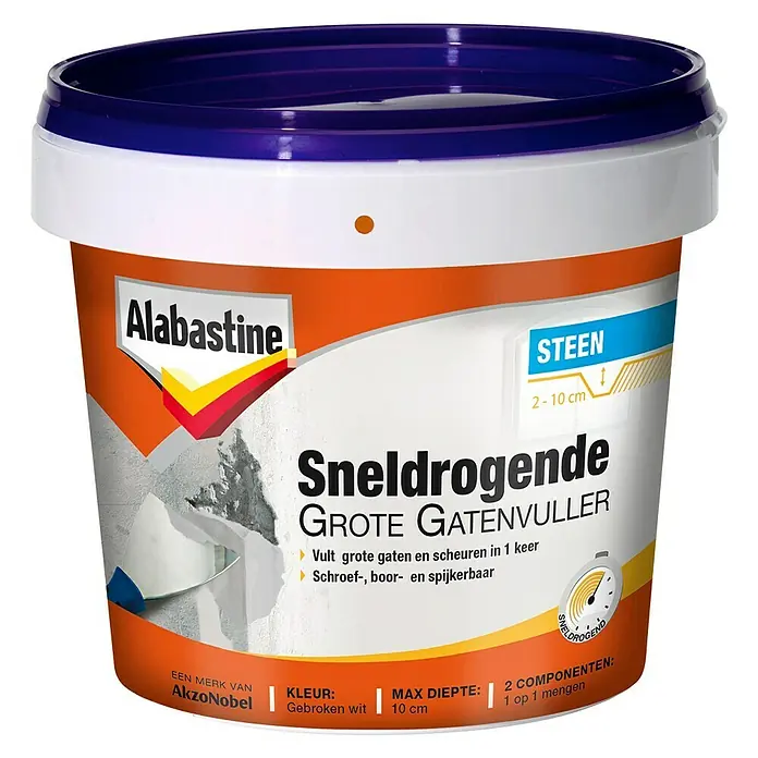 Alabastine Vulmiddel Sneldrogende Grote Gatenvuller - 1 kg, Emmer - Vooraanzicht