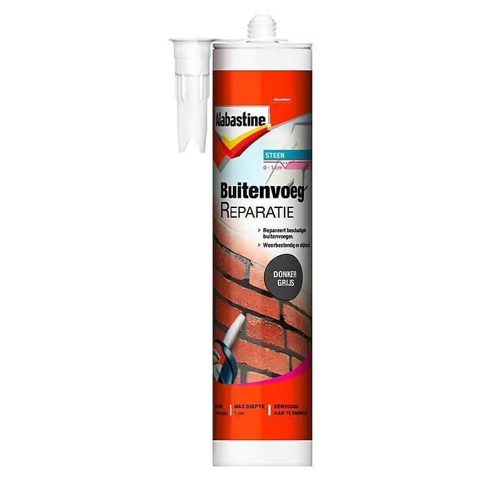 Alabastine Reparatiemiddel Buitenvoeg - 310 ml, Kunststof patroon, Donkergrijs - Vooraanzicht