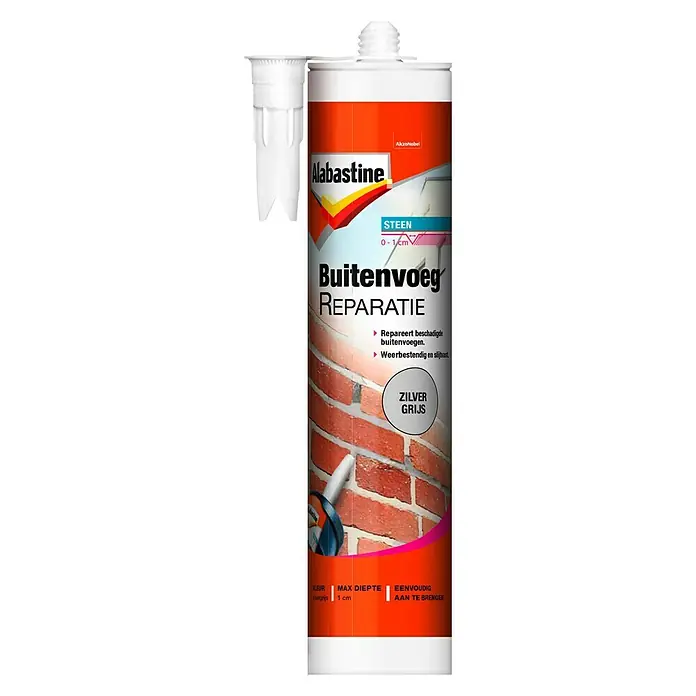 Alabastine Reparatiemiddel Buitenvoeg - 310 ml, Kunststof patroon, Zilvergrijs - Vooraanzicht