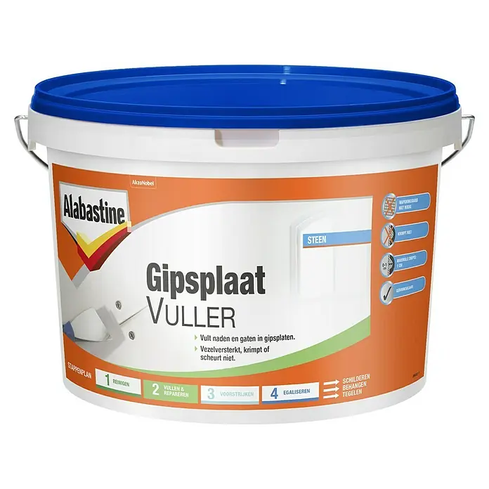 Alabastine Vulmiddel Gipsplaat - 2,5 l, Emmer, Grijs - Vooraanzicht