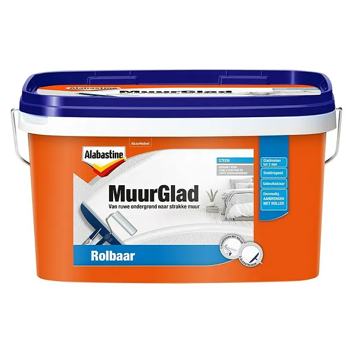 Alabastine Vulmiddel MuurGlad rolbaar - 2,5 l, Emmer, Wit - Vooraanzicht