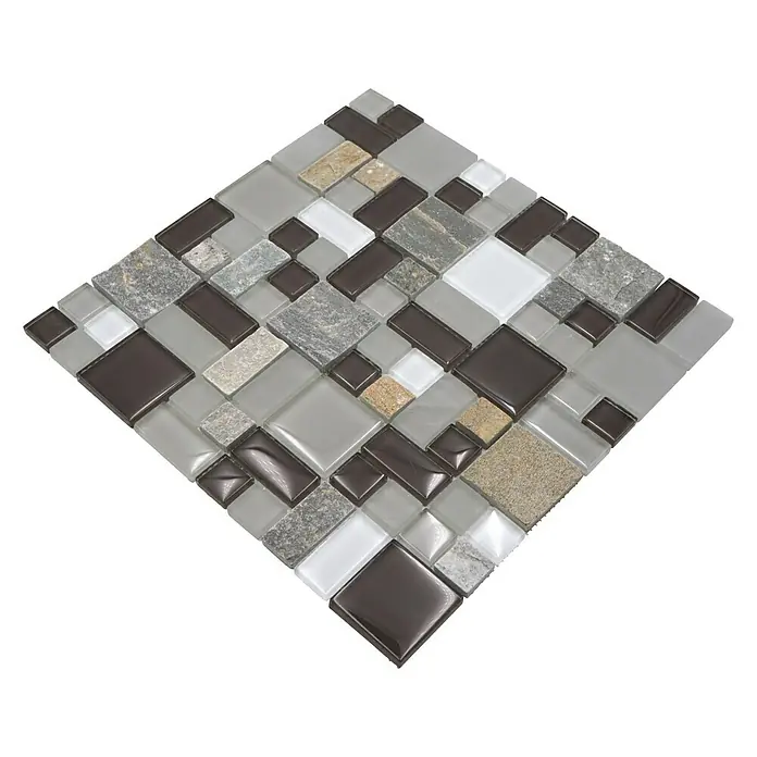 Mozaïektegel Crystal Mix XCM MC619 - 30 x 30 cm, Grijs, Mat - Diagonaal zicht
