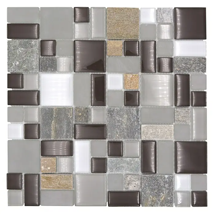 Mozaïektegel Crystal Mix XCM MC619 - 30 x 30 cm, Grijs, Mat - Vooraanzicht