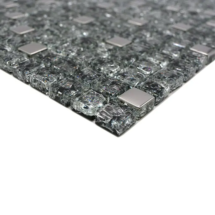 Mozaïektegel vierkant glas Mix XIC 1099 - 30,5 x 30,5 cm, Zwart/Zilver, Glanzend - Close-up