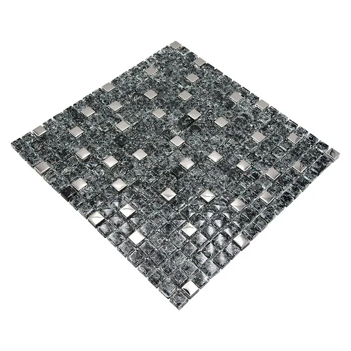 Mozaïektegel vierkant glas Mix XIC 1099 - 30,5 x 30,5 cm, Zwart/Zilver, Glanzend - Top-down weergave