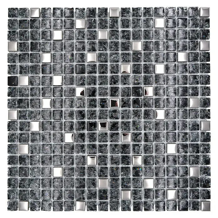 Mozaïektegel vierkant glas Mix XIC 1099 - 30,5 x 30,5 cm, Zwart/Zilver, Glanzend - Bovenaanzicht