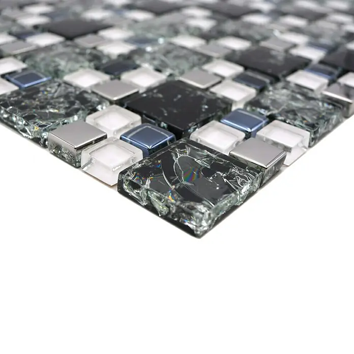 Mozaïektegel glas Mix XIC K1499 - 33,8 x 33,8 cm, Zwart, Glanzend - Close-up