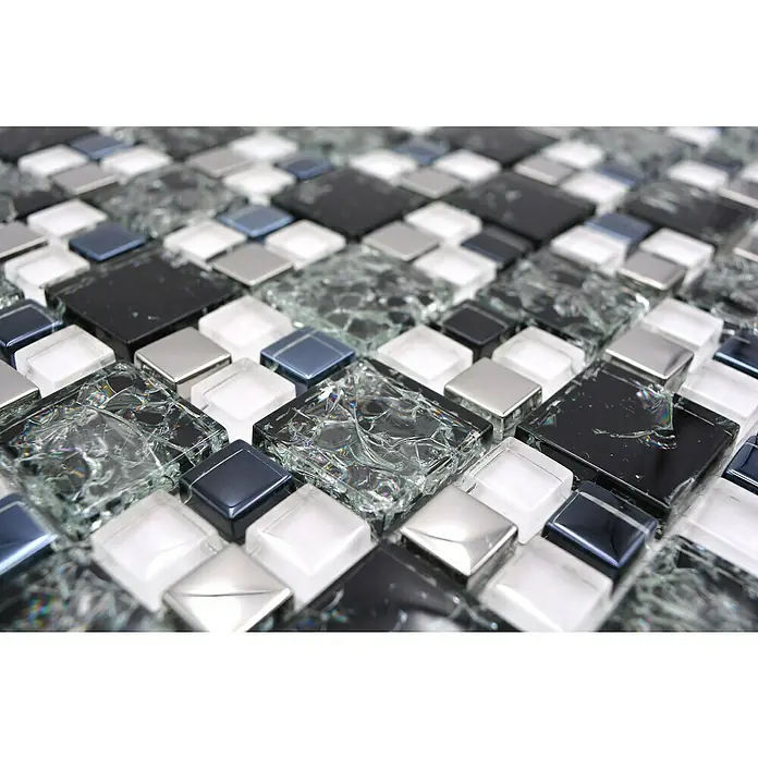 Mozaïektegel glas Mix XIC K1499 - 33,8 x 33,8 cm, Zwart, Glanzend - Close-up