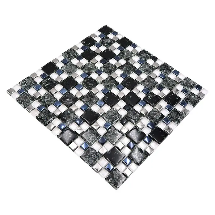 Mozaïektegel glas Mix XIC K1499 - 33,8 x 33,8 cm, Zwart, Glanzend - Top-down weergave