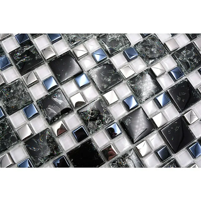 Mozaïektegel glas Mix XIC K1499 - 33,8 x 33,8 cm, Zwart, Glanzend - Close-up