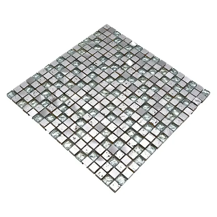Mozaïektegel vierkant glas Mix XAM 77 - 30 x 30 cm, Zilver, Glanzend - Top-down weergave