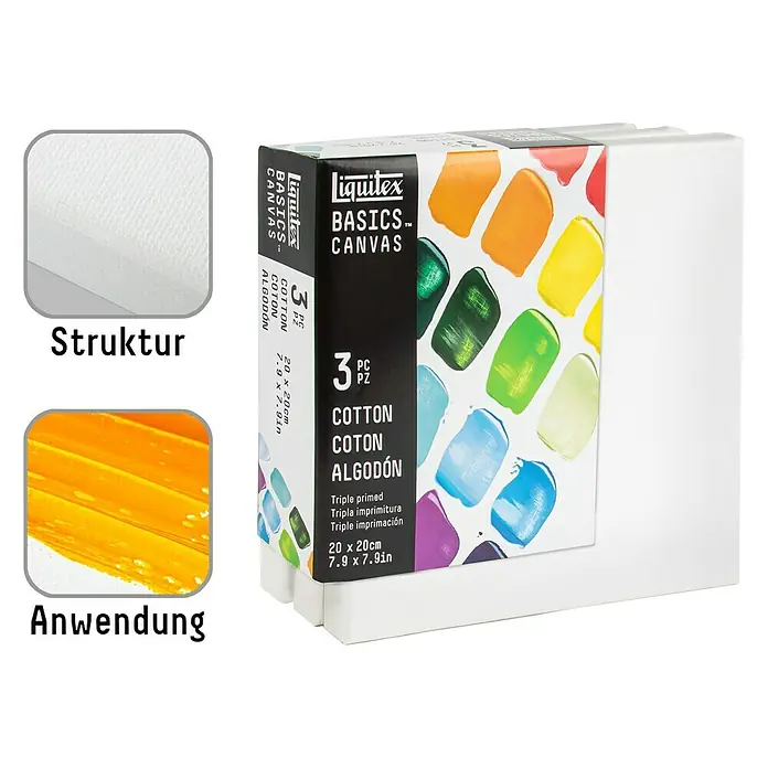 Liquitex Basics Keilrahmen CNV - 20 x 20 x 1,8 cm, Baumwolle, 3-fach grundiert - Vorderansicht