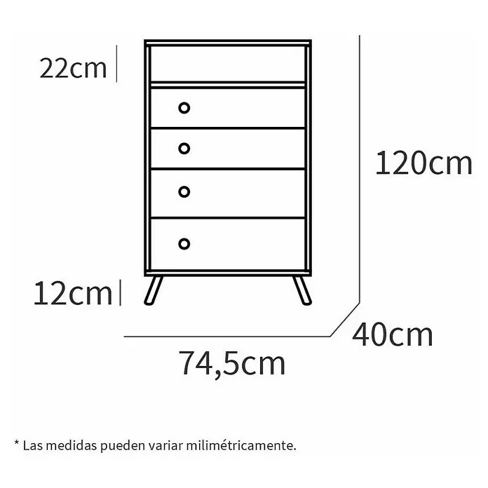 Muebles Pitarch Cómoda Camila - L x An x Al: 40 x 74,5 x 129 cm, Número de cajones: 4 ud., Roble gold