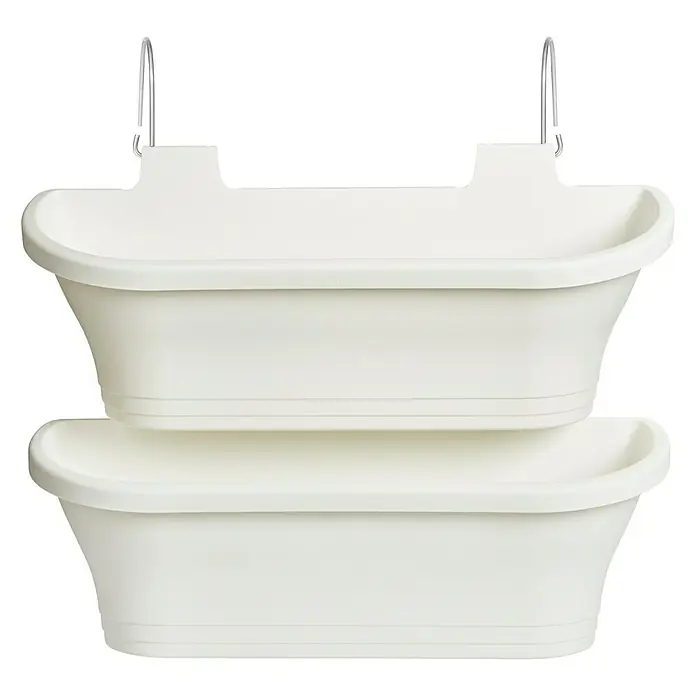 Elho Jardinera para balcón Corsica - Longitud exterior máx.: 18 cm, Blanco, 2 ud. - Vista frontal