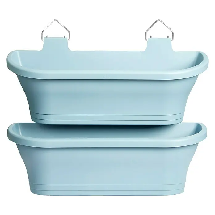 Elho Jardinera para balcón Corsica - Longitud exterior máx.: 18 cm, Azul, 2 ud. - Vista frontal