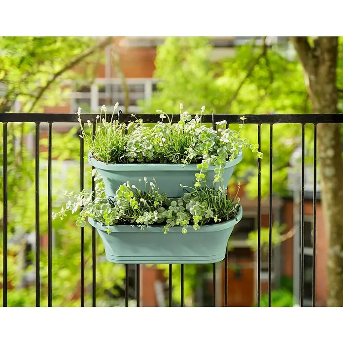 Elho Jardinera para balcón Corsica - Longitud exterior máx.: 18 cm, Azul, 2 ud. - Foto ambiente