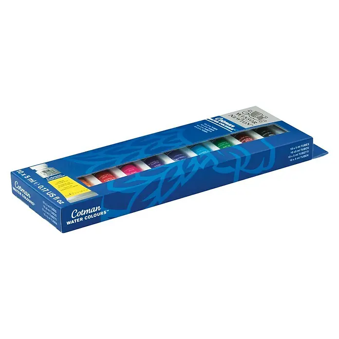 Winsor & Newton Cotman Aquarellfarben-Set - 10 Stk. x 5 ml, Tube - Diagonale Ansicht